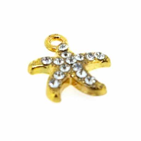 Metaal, bedel, goud, strass, zeester, 16 mm (3 st.)