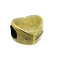Metaal, leerschuiver, antique goud, hartje, 10 mm, voor rond leer van max. 4 mm (5 st.)