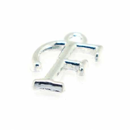 Metaal, bedel, letter F, zilver, 14 mm (1 st.)