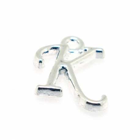 Metaal, bedel, letter K, zilver, 14 mm (1 st.)