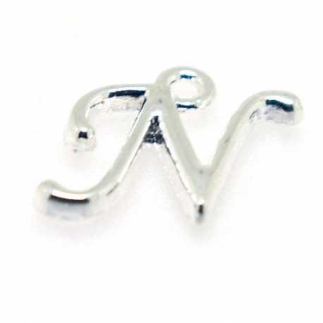 Metaal, bedel, letter N, zilver, 14 mm (1 st.)