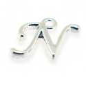 Metaal, bedel, letter N, zilver, 14 mm (1 st.)