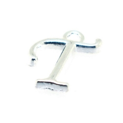 Metaal, bedel, letter T, zilver, 14 mm (1 st.)