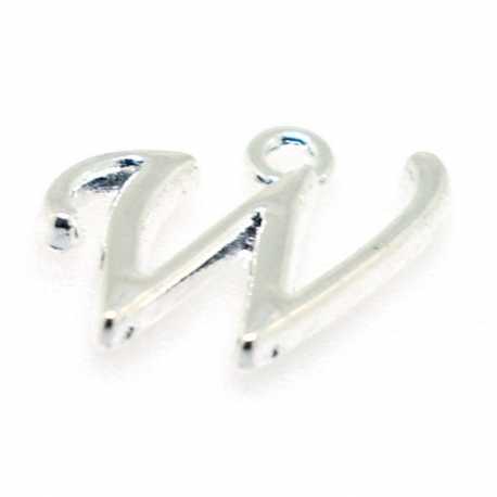 Metaal, bedel, letter W, zilver, 14 mm (1 st.)