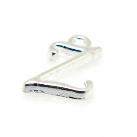 Metaal, bedel, letter Z, zilver, 14 mm (1 st.)