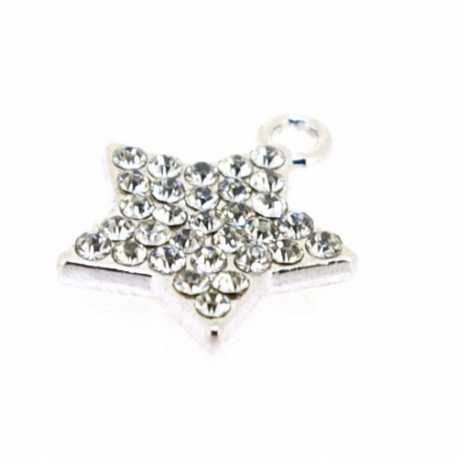 Metaal, bedel, zilver, strass, ster, 16 mm (3 st.)