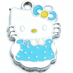 Metaal, bedel, Hello Kitty, strik, staand, blauw, 26 mm (1 st.)