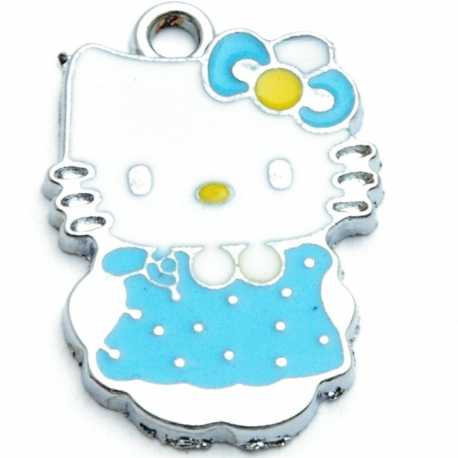 Metaal, bedel, Hello Kitty, strik, staand, blauw, 26 mm (1 st.)