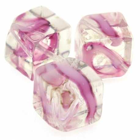 Glaskraal, blokje, roze/transparant, 10 mm (5 st)