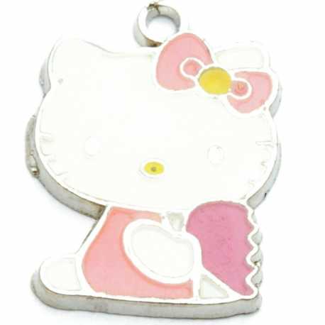 Metaal, bedel, Hello Kitty, gebroken hart, roze, 26 mm  (1 st.)