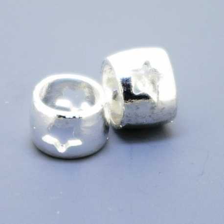 DQ metaal, leerschuiver, zilver, rond, ster, 8 mm, rijggat 6 mm (10 st.)