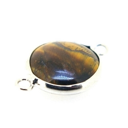 Metaal, tussen- montagestuk, rond, halfedelsteen Tigereye, 25 mm (1 st.)