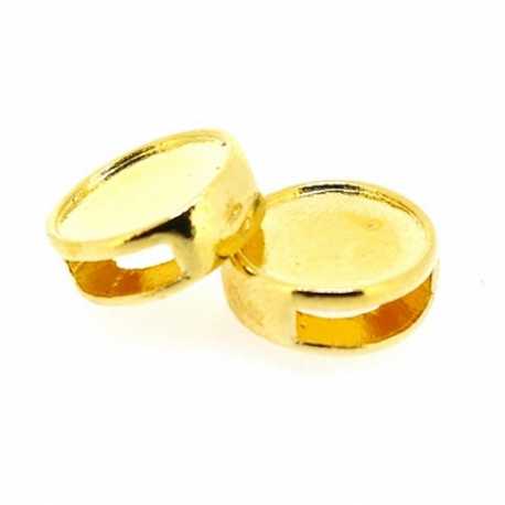Metaal, leerschuiver, tbv plaksteen, rond, goud, 14 mm (3 st.)