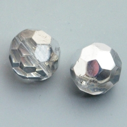 Glaskraal, rond met facetten, zilver/crystal, 14 mm (5 st.)