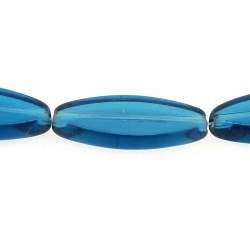 Glas, kraal, ovaal, blauw, 28 x 11 mm (streng)