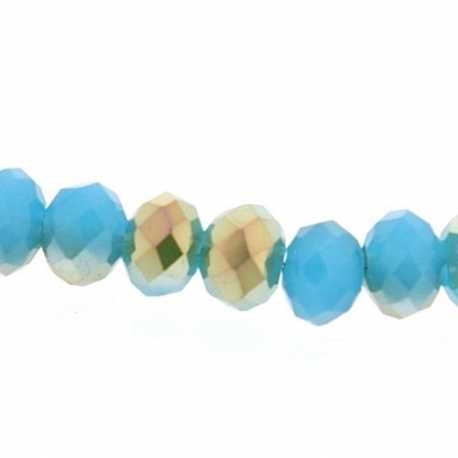 Facet, kraal, donut, duo-tone, turquoise/goud, 3 x 4 mm (streng)