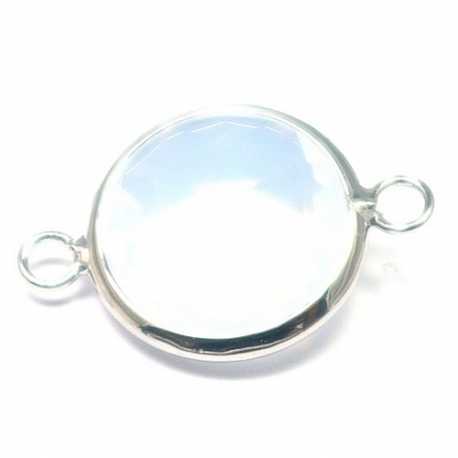 DQ metaal, tussen- montagestuk, rond, zilver, facet, melkwit, 24 mm (1 st.)