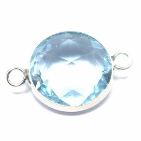 DQ metaal, tussen- montagestuk, rond, zilver, facet, lila, 24 mm (1 st.)