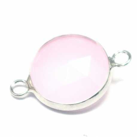 DQ Metaal, tussen- montagestuk, rond, zilver, facet, roze, 24 mm (1 st.)