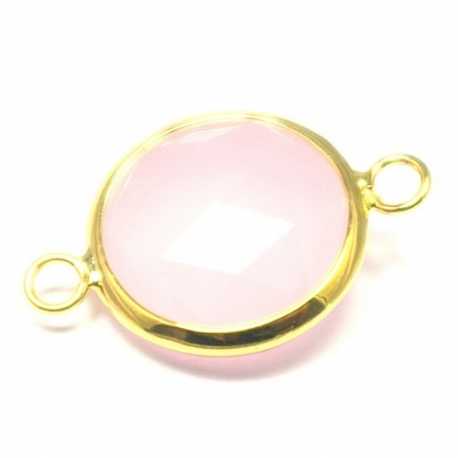 Metaal, tussen- montagestuk, rond, verguld, facet, roze, 24 mm (1 st.)