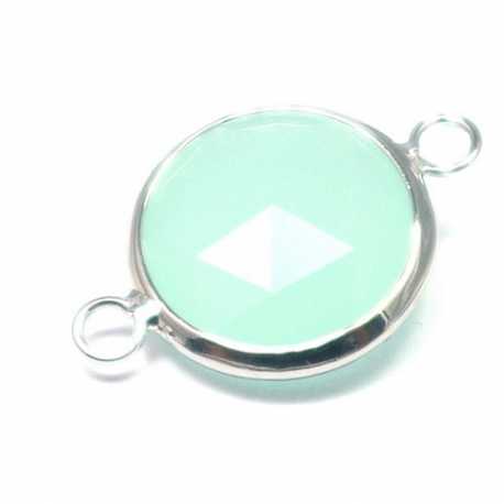 DQ metaal, tussen- montagestuk, rond, zilver, facet, mintgroen, 24 mm (1 st.)