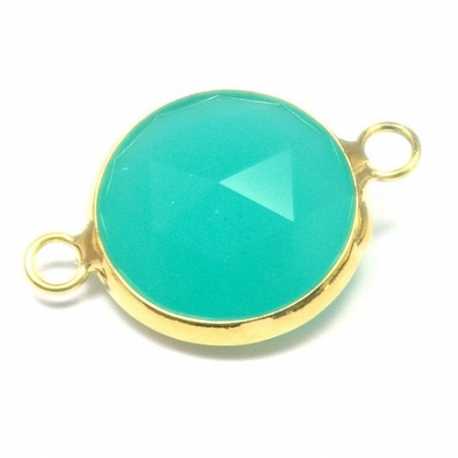 Metaal, tussen- montagestuk, rond, verguld, facet, zeegroen, 24 mm (1 st.)