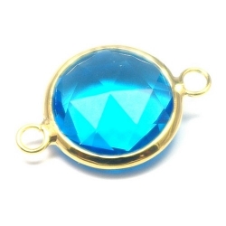 Metaal, tussen- montagestuk, rond, verguld, facet, blauw, 24 mm (1 st.)