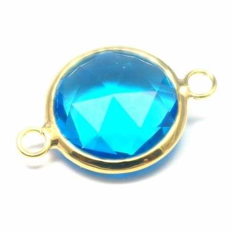 Metaal, tussen- montagestuk, rond, verguld, facet, blauw, 24 mm (1 st.)