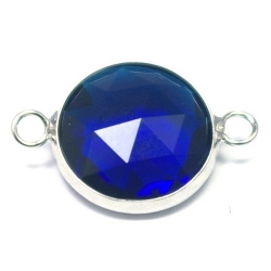 DQ metaal, tussen- montagestuk, rond, zilver, facet, donkerblauw, 24 mm (1 st.)