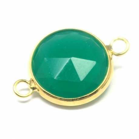 Metaal, tussen- montagestuk, rond, verguld, facet, groen, 24 mm (1 st.)