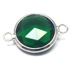 DQ metaal, tussen- montagestuk, rond, zilver, facet, donkergroen, 24 mm (1 st.)