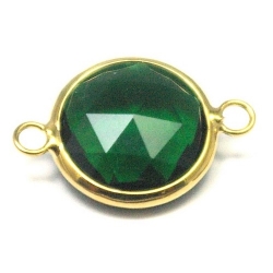 Metaal, tussen- montagestuk, rond, verguld, facet, donkergroen, 24 mm (1 st.)