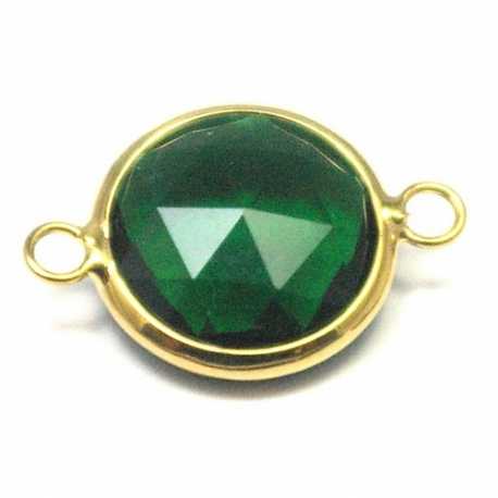 Metaal, tussen- montagestuk, rond, verguld, facet, donkergroen, 24 mm (1 st.)