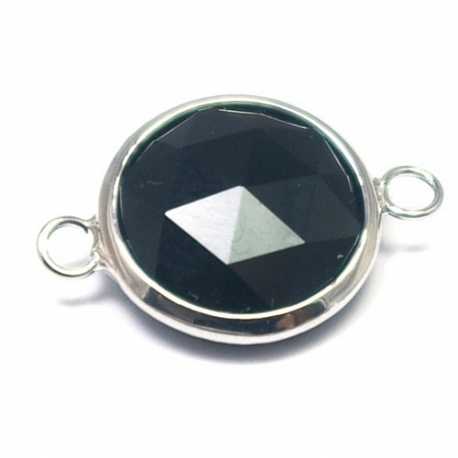 DQ metaal, tussen- montagestuk, rond, zilver, facet, zwart, 24 mm (1 st.)