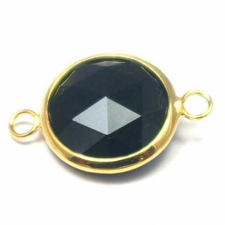 Metaal, tussen- montagestuk, rond, verguld, facet, zwart, 24 mm (1 st.)