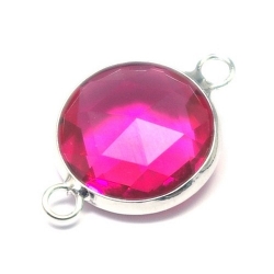 DQ metaal, tussen- montagestuk, rond, zilver, facet, fuchsia, 24 mm (1 st.)