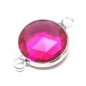 DQ metaal, tussen- montagestuk, rond, zilver, facet, fuchsia, 24 mm (1 st.)
