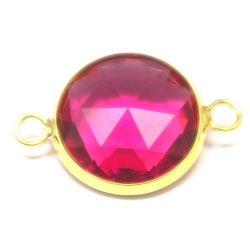 Metaal, tussen- montagestuk, rond, verguld, facet, fuchsia, 24 mm (1 st.)