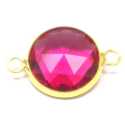 Metaal, tussen- montagestuk, rond, verguld, facet, fuchsia, 24 mm (1 st.)