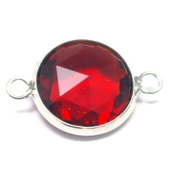 DQ metaal, tussen- montagestuk, rond, zilver, facet, rood, 24 mm (1 st.)