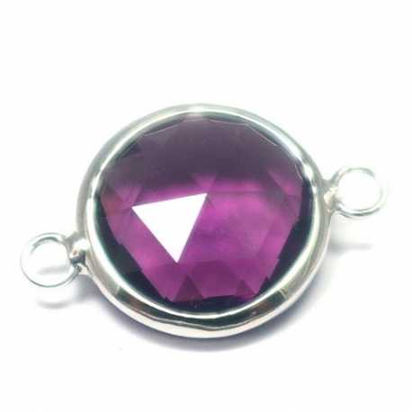 DQ metaal, tussen- montagestuk, rond, zilver, facet, paars, 24 mm (1 st.)