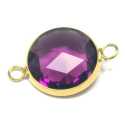 Metaal, tussen- montagestuk, rond, verguld, facet, paars, 24 mm (1 st.)