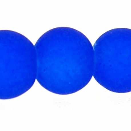 Glas, kraal, rond, blauw, mat, 6 mm (1 streng)