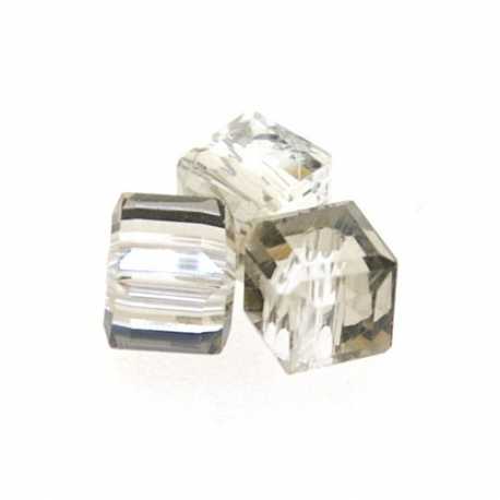 Glas, kraal, blok, rookgrijs, 6 x 6 mm (20 st.)