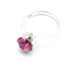 Ring, Sterling zilver, roze steen, maat 18 (1 st.)
