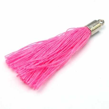 Kwastje met kapje, roze, zilver, 40 mm (3 st.)