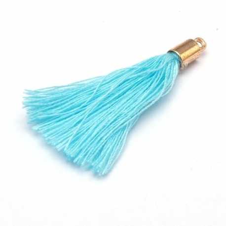 Kwastje met kapje, lichtblauw, goud, 40 mm (3 st.)