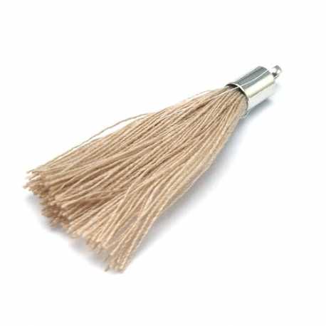 Kwastje met kapje, taupe, zilver, 40 mm (3 st.)