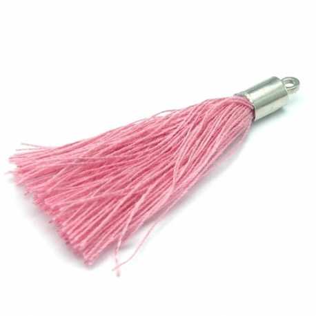 Kwastje met kapje, oudroze, zilver, 40 mm (3 st.)