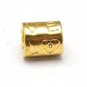 DQ metaal, leerschuiver, goud, LOVE, 9 x 8 mm, rijggat 4,5 mm (5 st.)